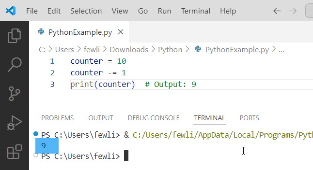 How to subtract 1 from a variable in Python
