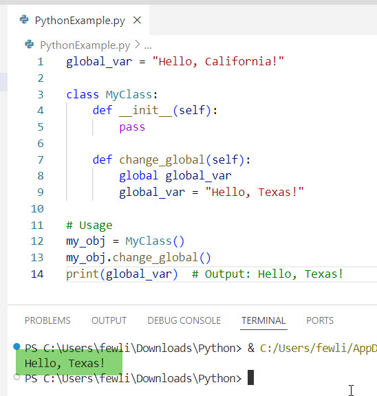 how to change global variable in python class