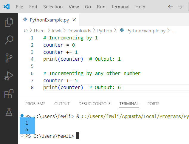 how to increment a variable in python