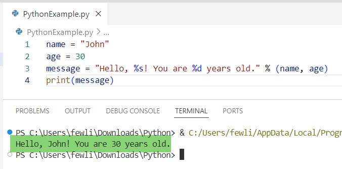 insert variable into string in python