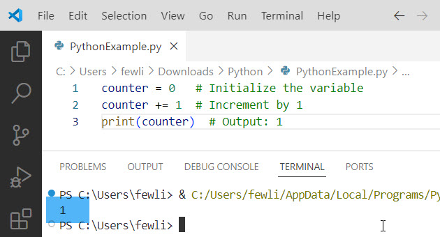 python increment by 1 with example