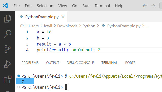 subtraction in python