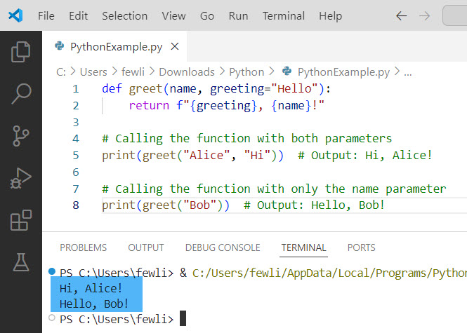 Call A Python Functions with Default Parameters