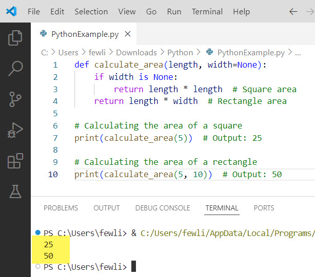 Default Arguments in Python Functions example