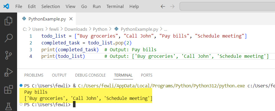 Examples of Using Python POP Function