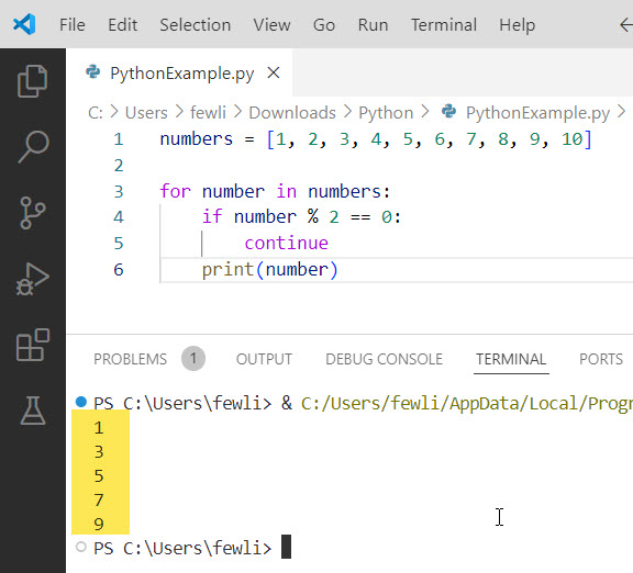 Skip an Iteration in a For Loop in Python