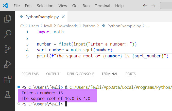 calculating square roots in Python