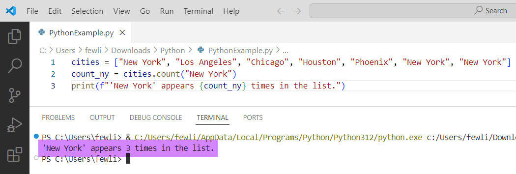 count function in python