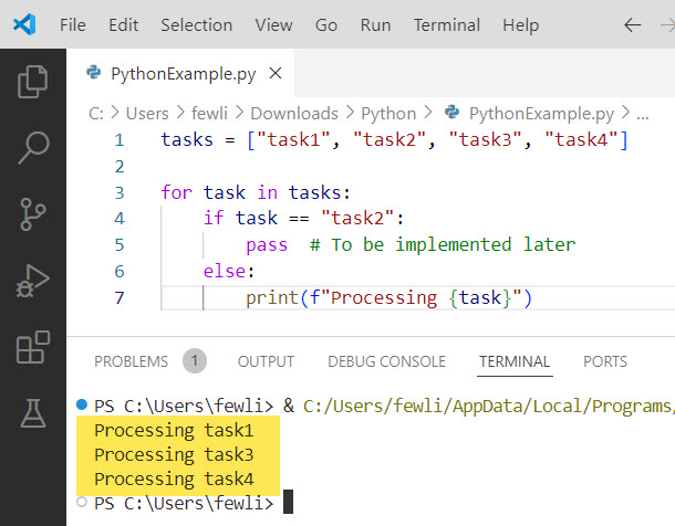 how to skip an iteration in a for loop python