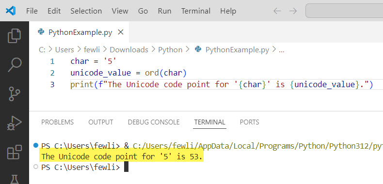ord function in python examples