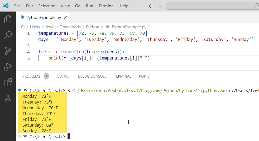 python for loop with index