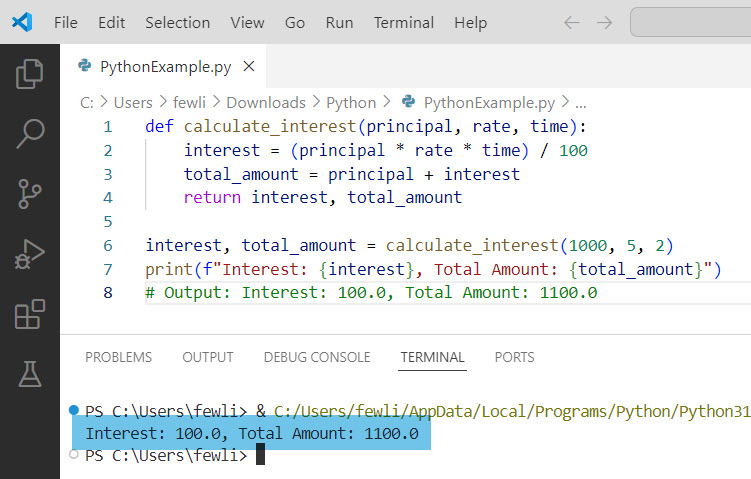 python function return multiple values declaration