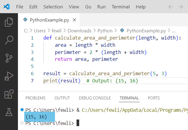 python function return multiple values tuple