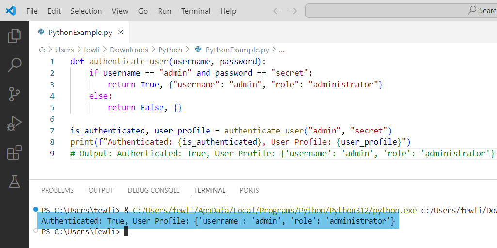 python function return multiple values type