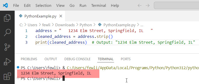 strip function in python