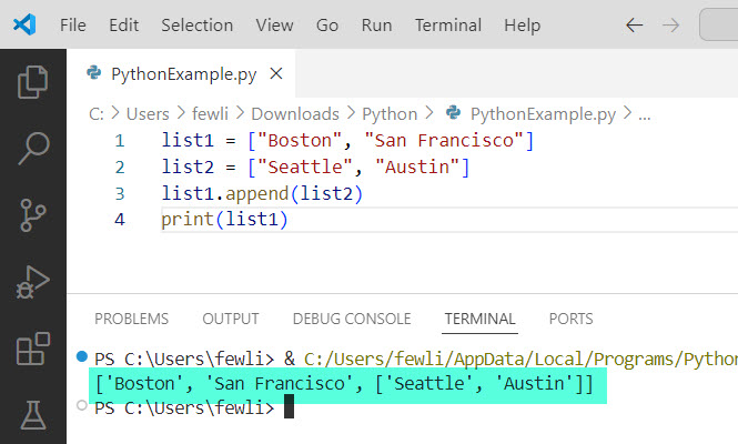 append function in python examples