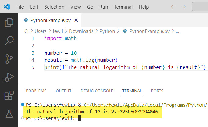 log function in python